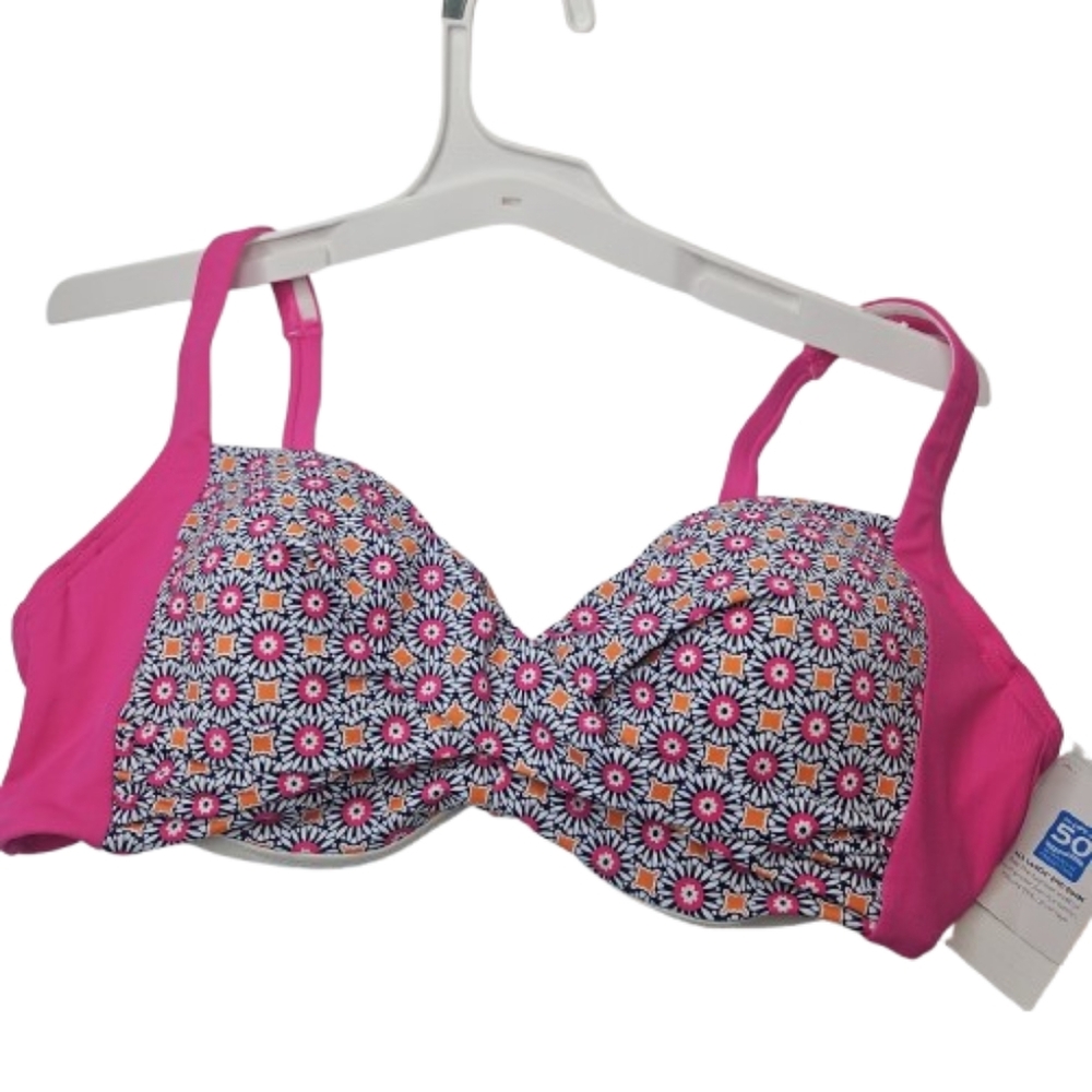 Lands' End Pink Floral Pattern Bikini Top
